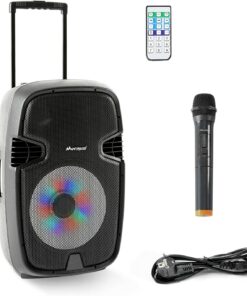 Novonova Enceinte Haut-Parleur Portable Bluetooth 15 Pouces, Eclairage LED, Microphone sans Fil Soundsystem